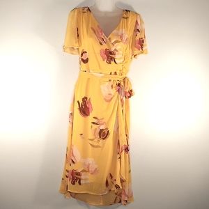 NWT DKNY GOLD FLORAL HI-LOW MIDI DRESS SZ 8